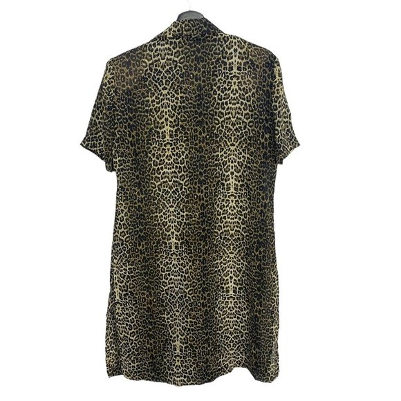 Vintage 90s Leopard Print Sheer Button Up Short Sleeve Tunic Top Large - Picture 2 of 9